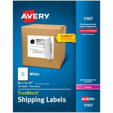 Avery Shipping Labels, Permanent Adhesive, 8-1/2" x 11" , 100 Labels (5165)