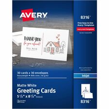 Avery® Half-Fold Greeting Cards, Matte, 5-1/2" x 8-1/2" , 30 Cards/Envelopes (8316)