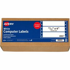 Avery® Continuous Form Computer Labels, Permanent Adhesive, 4" x 15/16" , 5,000 Labels