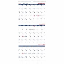 Brownline Three-Month Wall Calendar, 14 Months, December to January