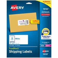 Avery® Shipping Labels, Sure Feed®, 2" x 4" , 100 Labels (18163)