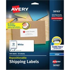 Avery Repositionable Labels, Sure Feed, 2" x 4" , 250 Labels (58163)