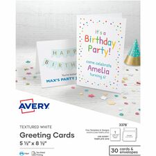 Avery® Half-Fold Greeting Cards, Textured, Uncoated, 5-1/2" x 8-1/2" , 30 Cards (3378)