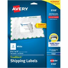Avery® Shipping Labels, Sure Feed, 3-1/2" x 5" , 100 Labels (8168)