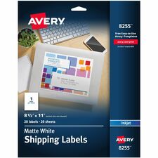 Avery® White Shipping Labels, 8-1/2" x 11" , 20 Labels (8255)