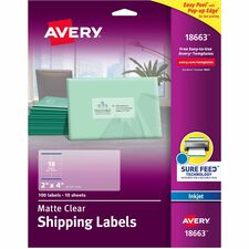 Avery® Shipping Labels, Sure Feed, 2" x 4" , 100 Clear Labels (18663)