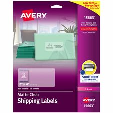 Avery® Clear Shipping Labels, Sure Feed, 2" x 4" , 100 Labels (15663)