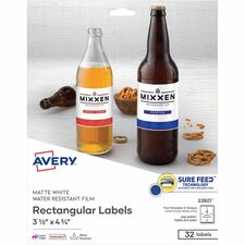 Avery® Durable White Rectangle Film Labels4¾" x 3½"
