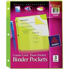 Avery® Corner Lock Binder Pockets, Assorted, 3ct (75310)