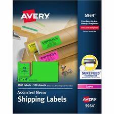 Avery® 2"x 4" Neon Shipping Labels with Sure Feed, 1,000 Labels (5964)