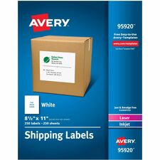 Avery® Shipping Address Labels, 250 Labels, Full Sheet Labels, Permanent (95920)
