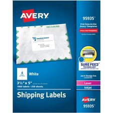 Avery® Shipping Labels, Sure Feed, 3-1/2" x 5" , 1,000 Labels (95935)