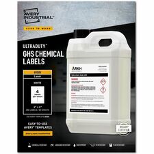 Avery® UltraDuty GHS Chemical Labels 4" x 4" , Permanent Adhesive, for Laser Printers