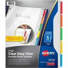 Avery® Clear Easy View Durable Plastic Dividers 5 tabs, 1 set