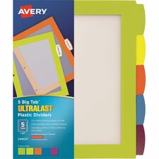 Avery® Big Tab UltraLast Plastic Dividers for Laser and Inkjet Printers, 5 tabs