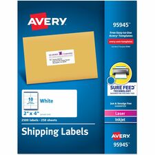 Avery® Shipping Labels, Sure Feed, 2"x4" , 2500 Glossy Labels (95945)