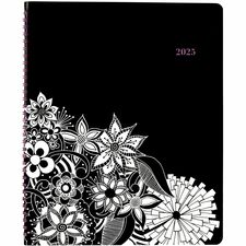Cambridge FloraDoodle Premium Weekly Monthly Appointment Book, Black, White, Large