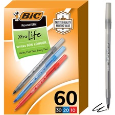 BIC Round Stic Xtra Life Ball Point Pen, Assorted
