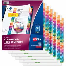 Avery® Ready Index 31 Tab Dividers, Customizable TOC, 6 Sets