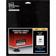 Avery® PermaTrack Durable White Asset Tag Labels, 1-1/4" x 2-3/4" , 112 Asset Tags