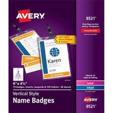 Avery® Vertical Name Badges with Tickets Kit for Laser and Inkjet Printers, 4-1/4" x 6"
