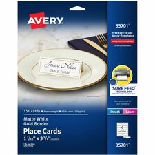 Avery® Place Cards, 1-7/16" x 3-3/4" , Gold Border, 150 Cards (35701)