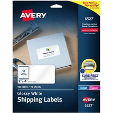 Avery® Shipping Labels, Glossy White, 2" x 4" , 100 Total (6527)