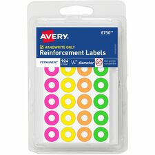Avery® Reinforcement Stickers, 1/4" , Neon, 924 Total (6750)