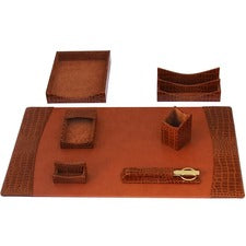 Protacini Cognac Brown Italian Patent Leather 7-Piece Desk Set