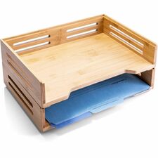 Officemate Bamboo Stackable Side Load Letter Tray, 2pk