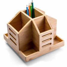Officemate Bamboo Rotary Desktop Organizer