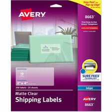 Avery® Shipping Labels, Sure Feed, 2" x 4" , 100 Clear Labels (18663)