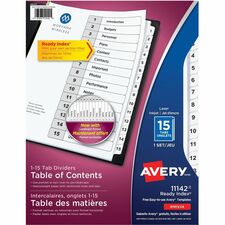 Avery® Ready Index® Table of Content Dividers for Laser and Inkjet Printers, 15 tabs