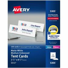 Avery® Tent Cards, 2-1/2" x 8-1/2" , Embossed Bofor Laser and Inkjet Printers, 2½" x 8½"
