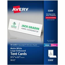 Avery® Tent Cards, 3.5" x 11" , EmboTent Cards, 3.5" x 11" , Embossed Border, 50ct (5309)