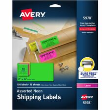 Avery® 2"x4" Neon Shipping Labels, Sure Feed, 150 Labels (5978)