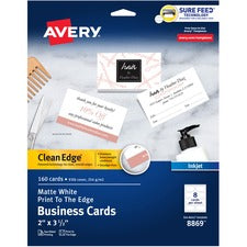 Avery® Clean Edge Business Cards, 2" x 3.5" , White, 160