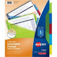 Avery® Big Tab Insertable Plastic Dividers with Pocketsfor Laser and Inkjet Printers