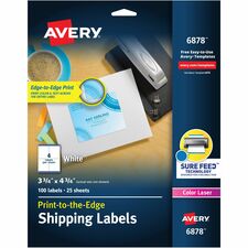 Avery® Shipping Labels, Sure Feed, 3-3/4" x 4-3/4" , 100 Labels (6878)