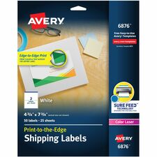 Avery Print to the Edge Shipping Labels, 4-3/4" x 7-3/4" , 50 Labels (6876)