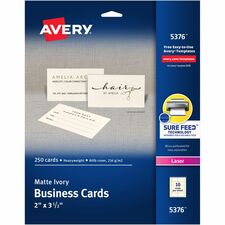 Avery® 2" x 3.5" Ivory Business Cards, Sure Feed Technology, Laser, 250 Cards (5376)