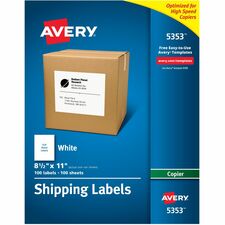 Avery® Shipping Labels for Copiers, 8-1/2" x 11" , 100 Labels (5353)