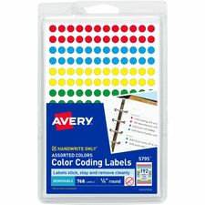 Avery® Dot Stickers, 1/4" Diameter, Assorted, 760 Total (5795)