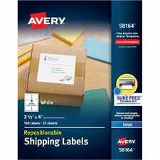 Avery Repositionable Labels, Sure Feed, 3-1/3"x4" , 150 Labels (58164)