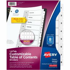 Avery Ready Index® Table of Content Dividers for Laser and Inkjet Printers, 8 tabs