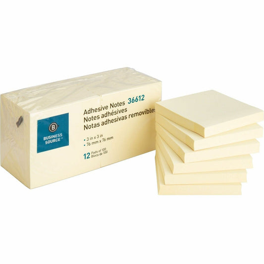 Business Source Yellow Repositionable Adhesive Notes  - 12 / Pack