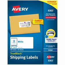 Avery® Shipping Labels, Sure Feed®, 2" x 4" , 500 Labels (8363)