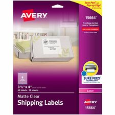 Avery® Clear Shipping Labels, Sure Feed, 3-1/3" x 4" 300 Labels (15664)