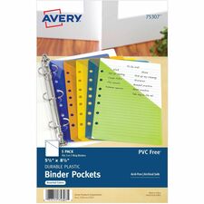 Avery® Mini Binder Pockets, Assorted, 5.5" x 8.5" , 5ct (75307)