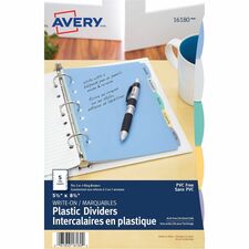 Avery® Durable Plastic Write-On Dividers 5½" x 8½" , 5 tabs" 5½" x 8½" , 5 tabs